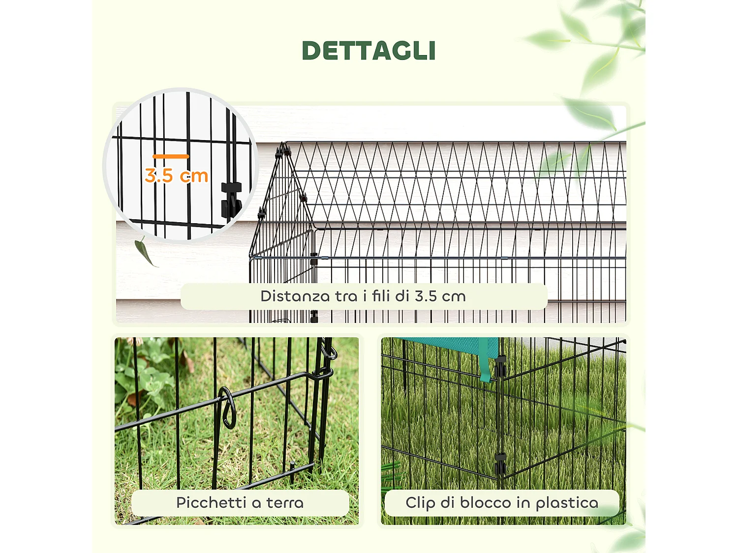 Gabbia per conigli con tettuccio 185x75x75 cm in acciaio verde