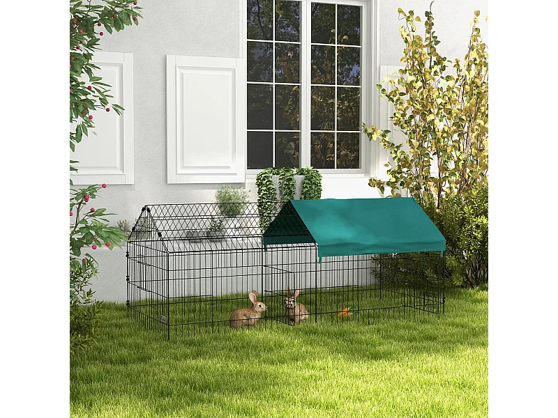 Gabbia per conigli con tettuccio 185x75x75 cm in acciaio verde