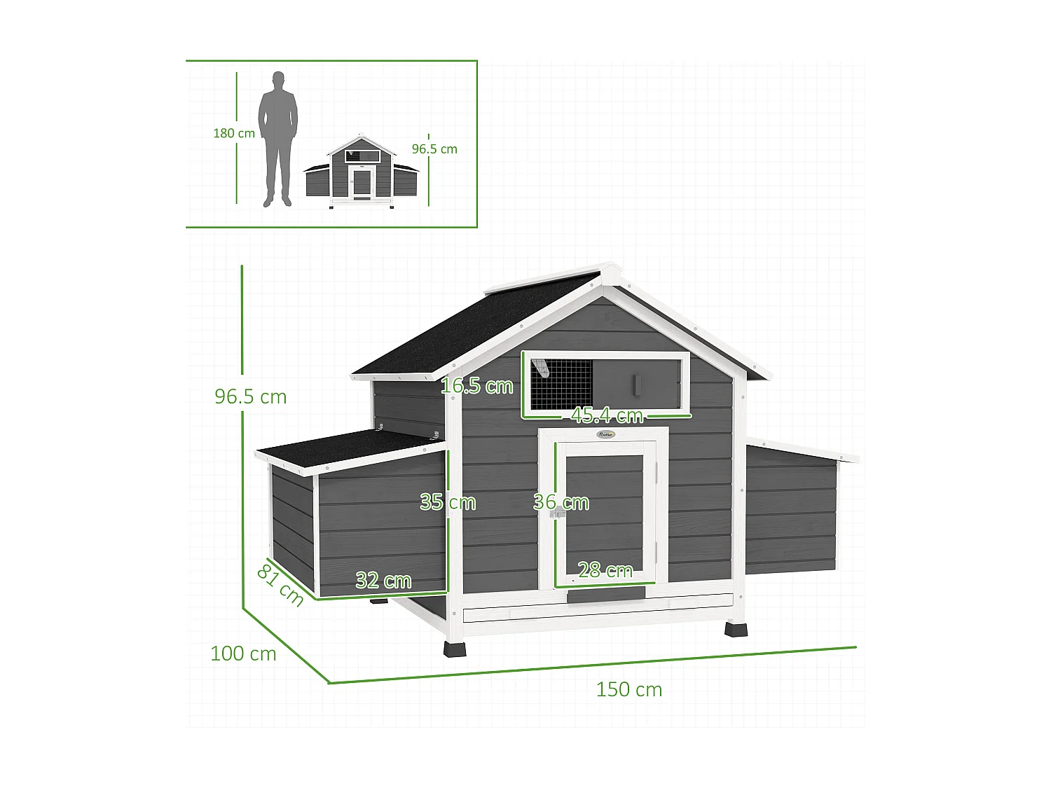 Pollaio da esterno con 2 nidi di cova in legno grigio
