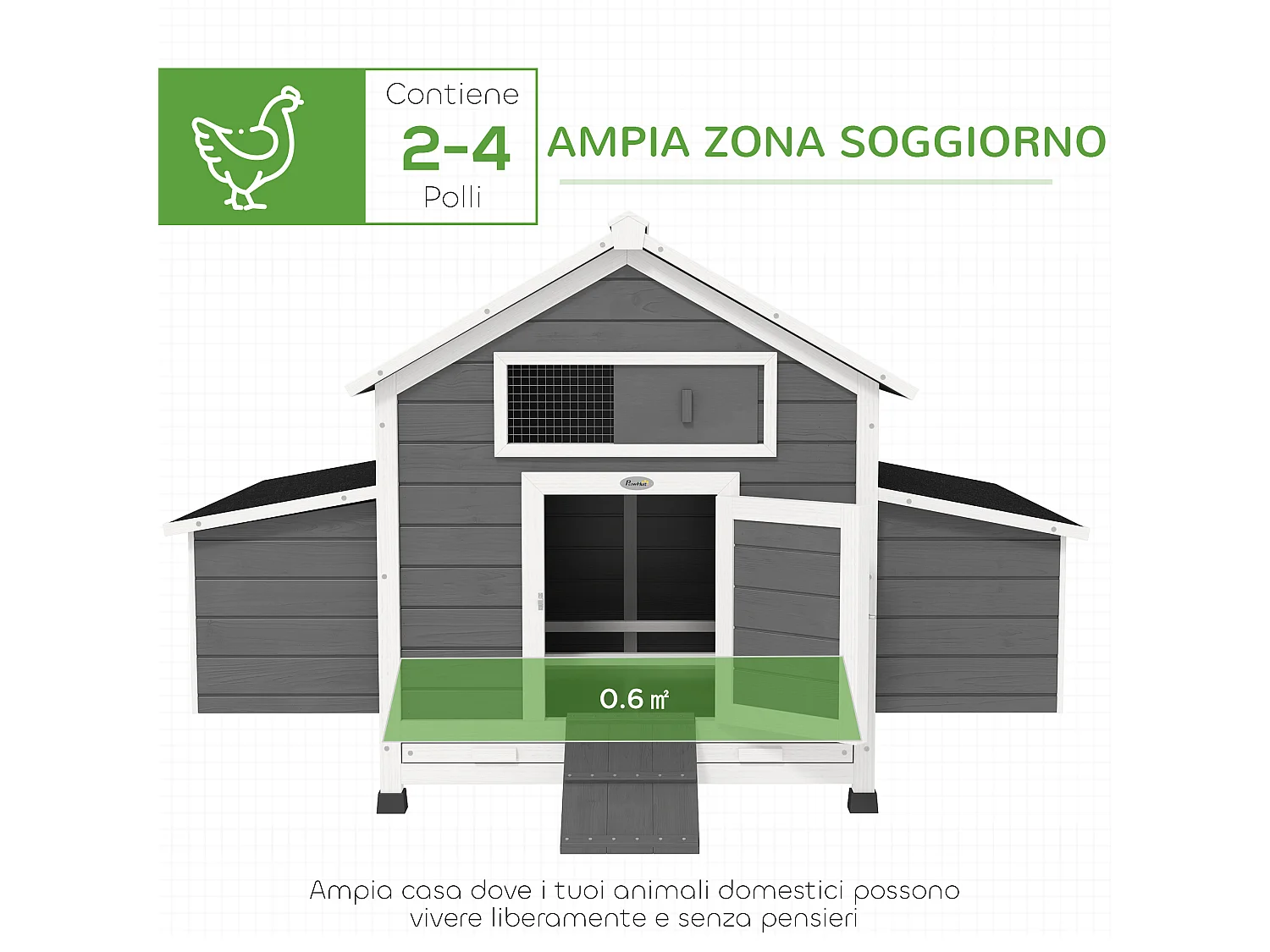 Pollaio da esterno con 2 nidi di cova in legno grigio