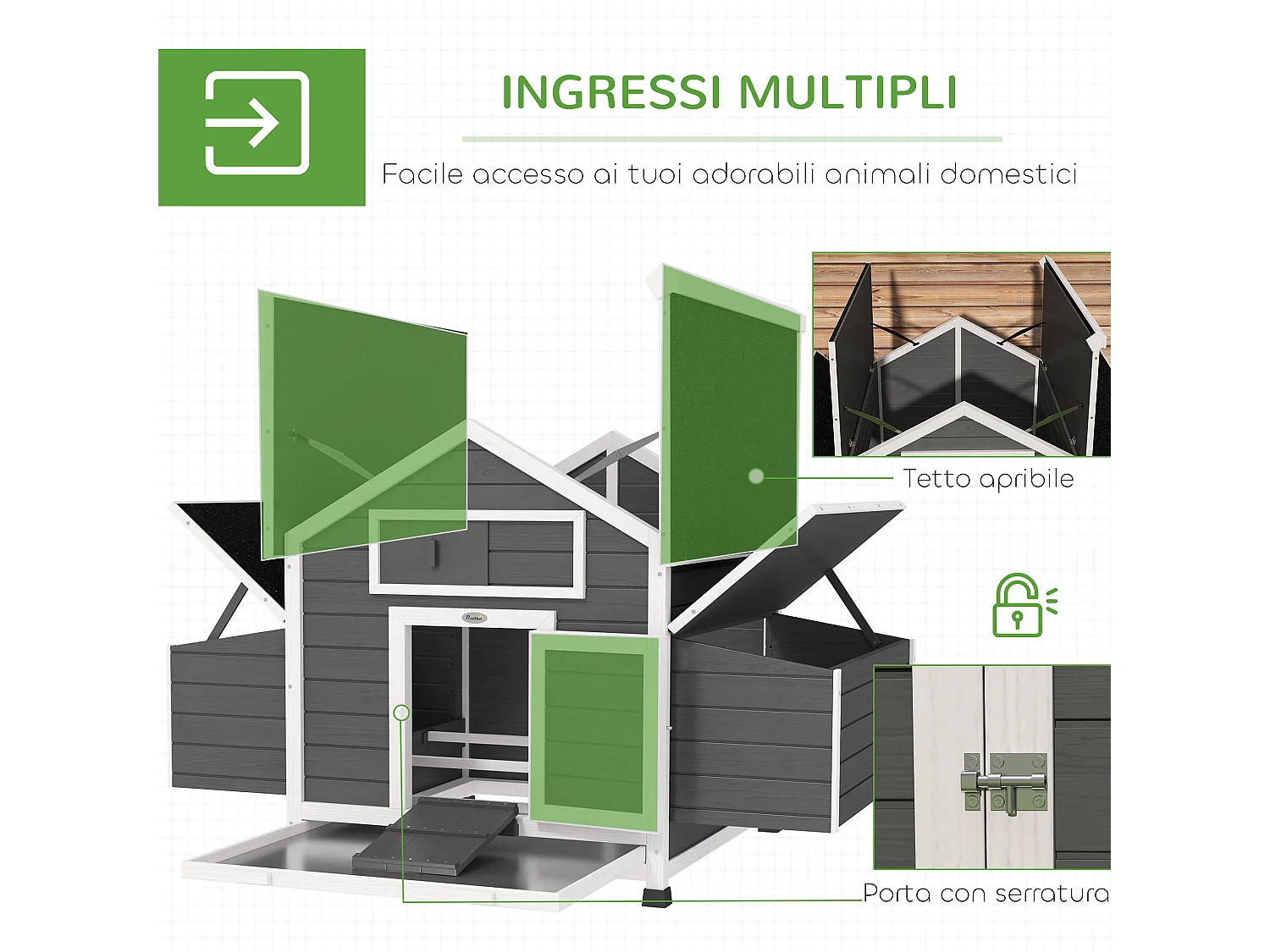 Pollaio da esterno con 2 nidi di cova in legno grigio