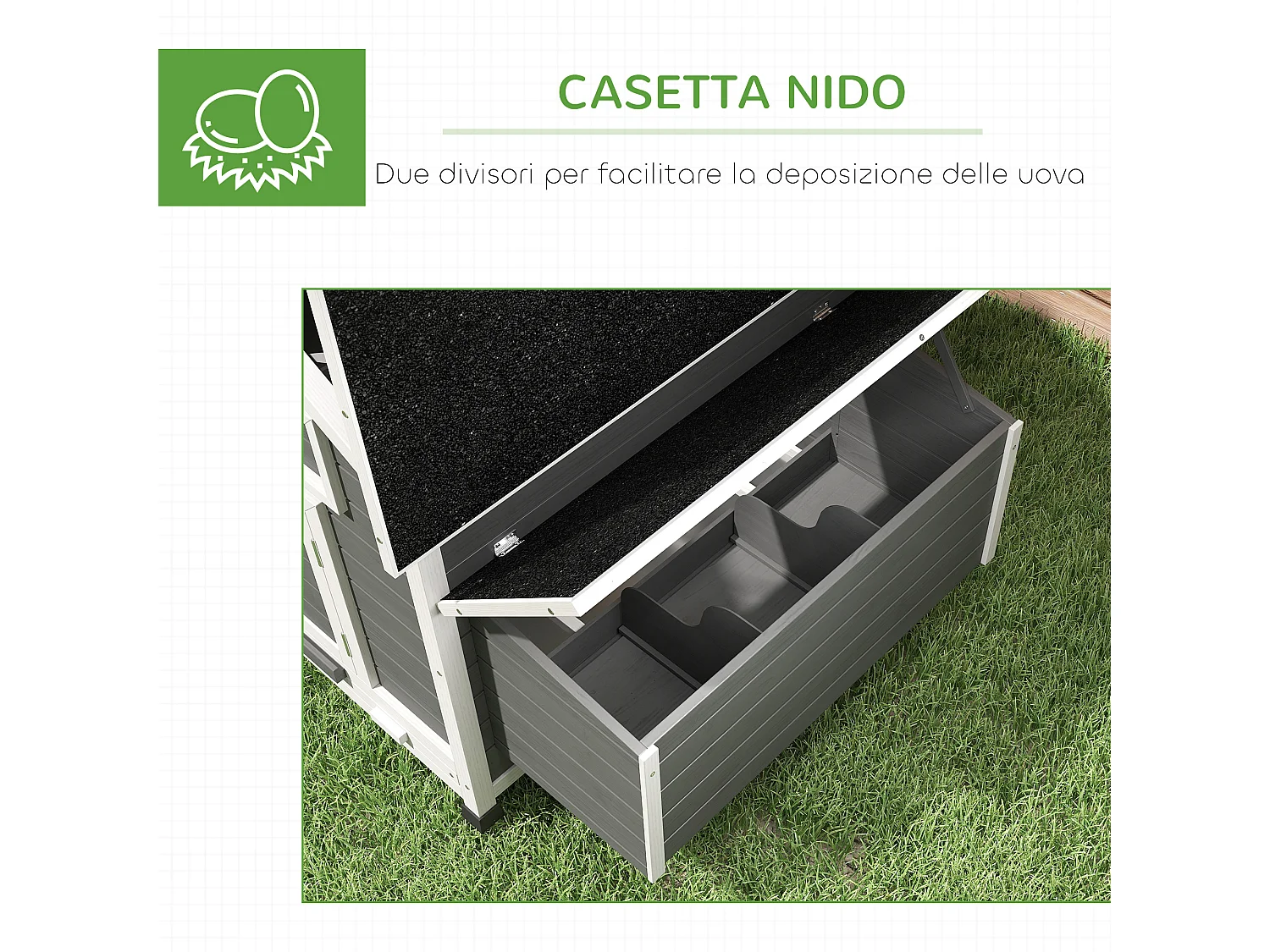 Pollaio da esterno con 2 nidi di cova in legno grigio