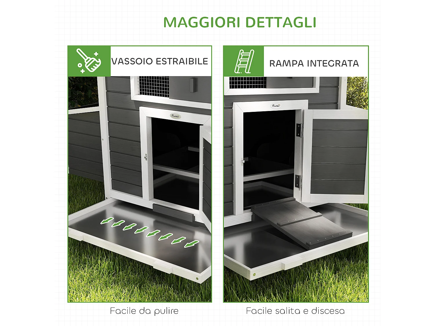 Pollaio da esterno con 2 nidi di cova in legno grigio