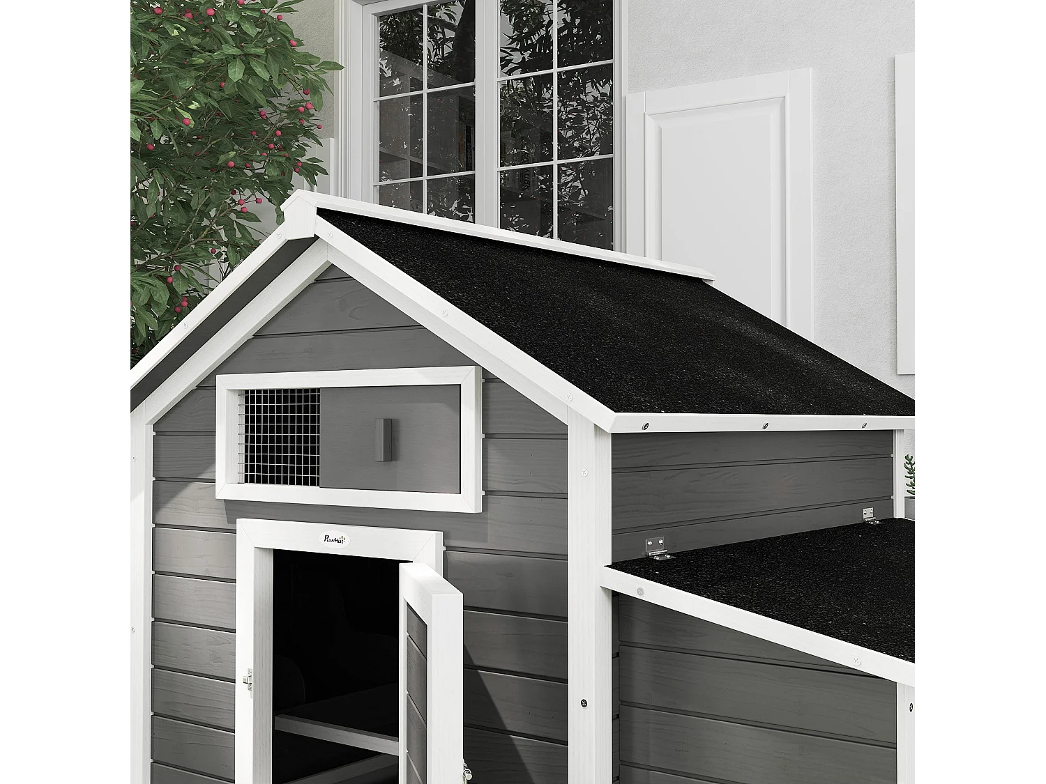 Pollaio da esterno con 2 nidi di cova in legno grigio