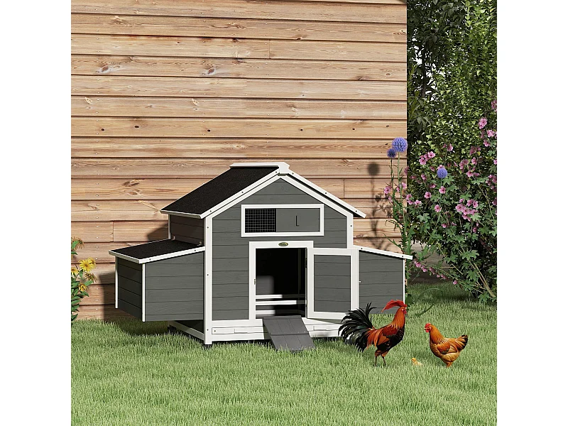 Pollaio da esterno con 2 nidi di cova in legno grigio