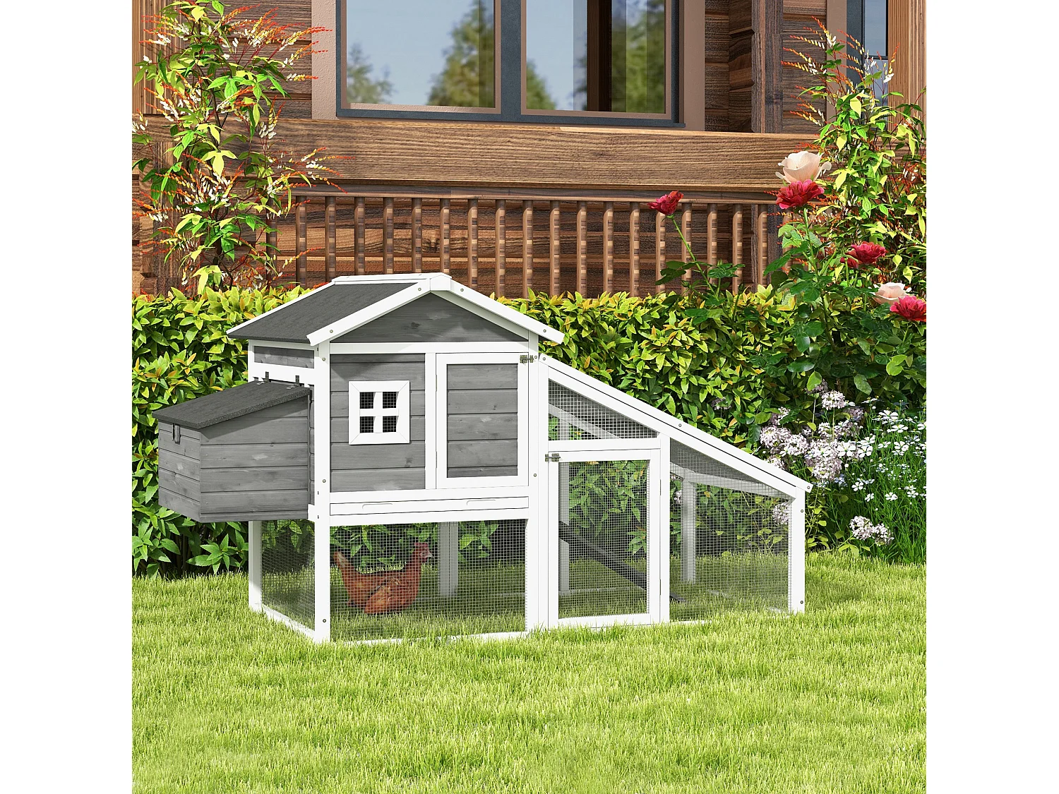Pollaio da Giardino Prefabbricato in Legno 178x95x100 cm Grigio