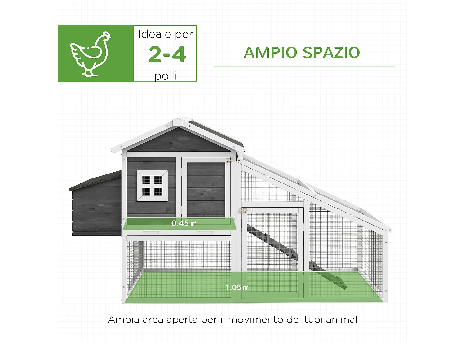 Pollaio da Giardino Prefabbricato in Legno 178x95x100 cm Grigio