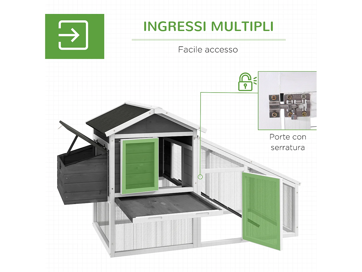 Pollaio da Giardino Prefabbricato in Legno 178x95x100 cm Grigio