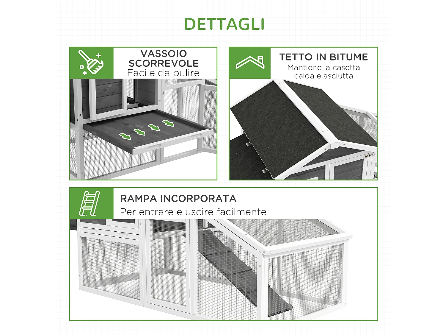 Pollaio da Giardino Prefabbricato in Legno 178x95x100 cm Grigio