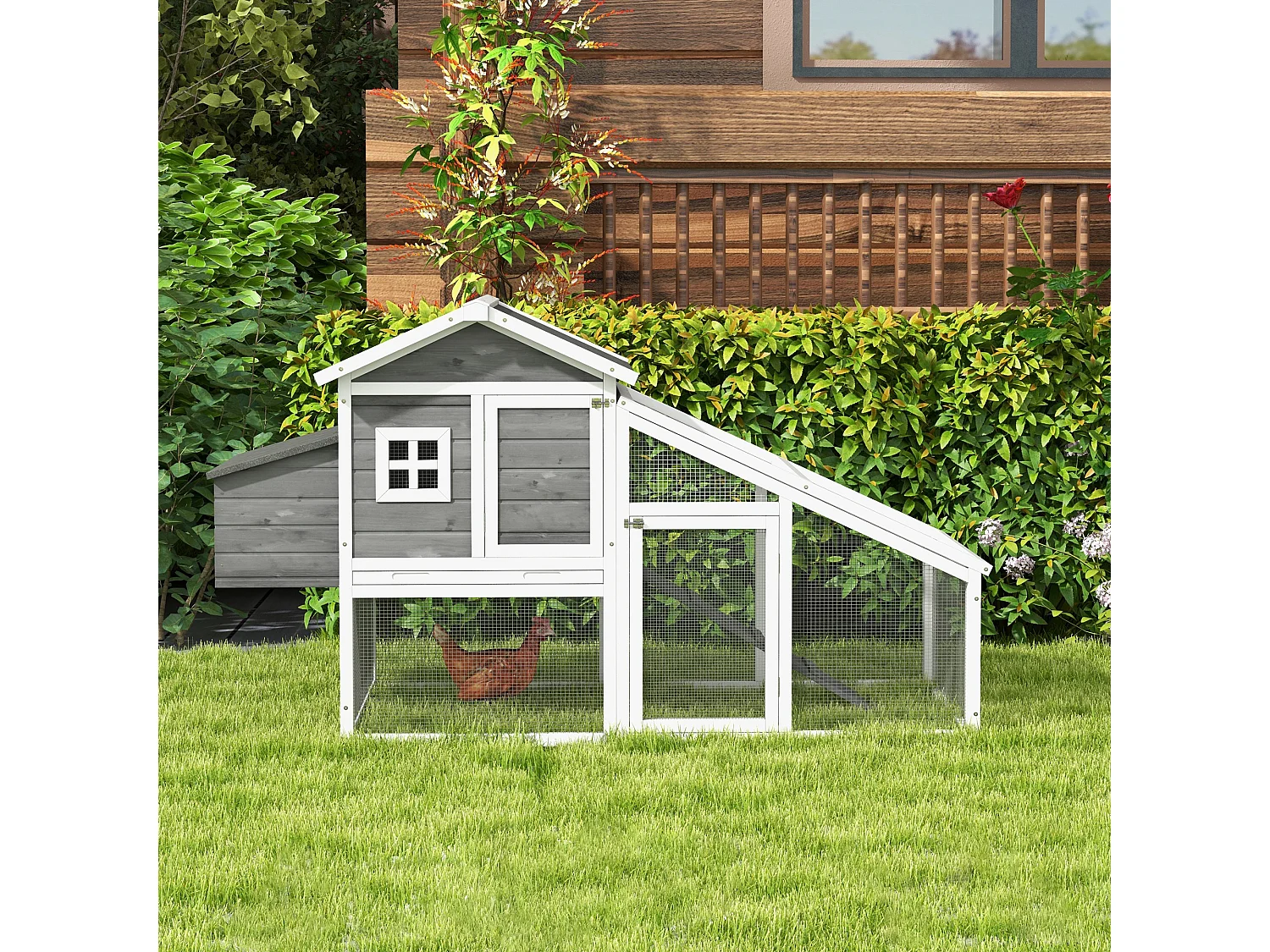 Pollaio da Giardino Prefabbricato in Legno 178x95x100 cm Grigio