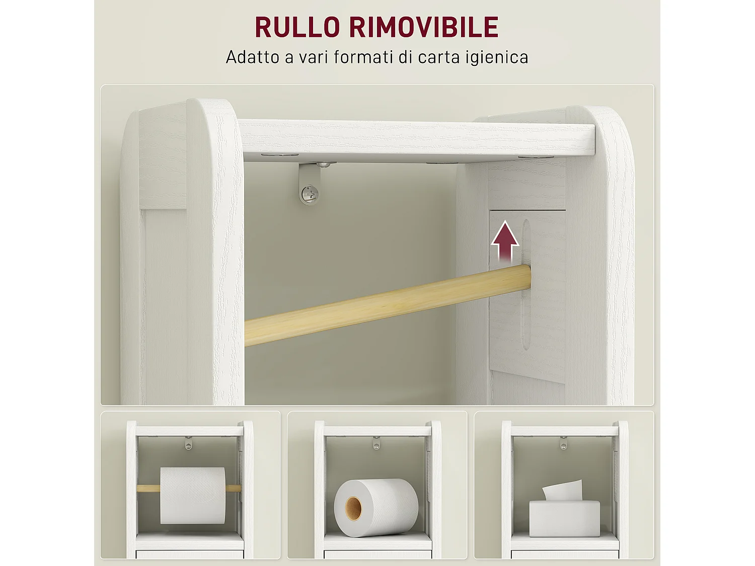 Mobile porta carta igienica in legno con armadietto regolabile bianco