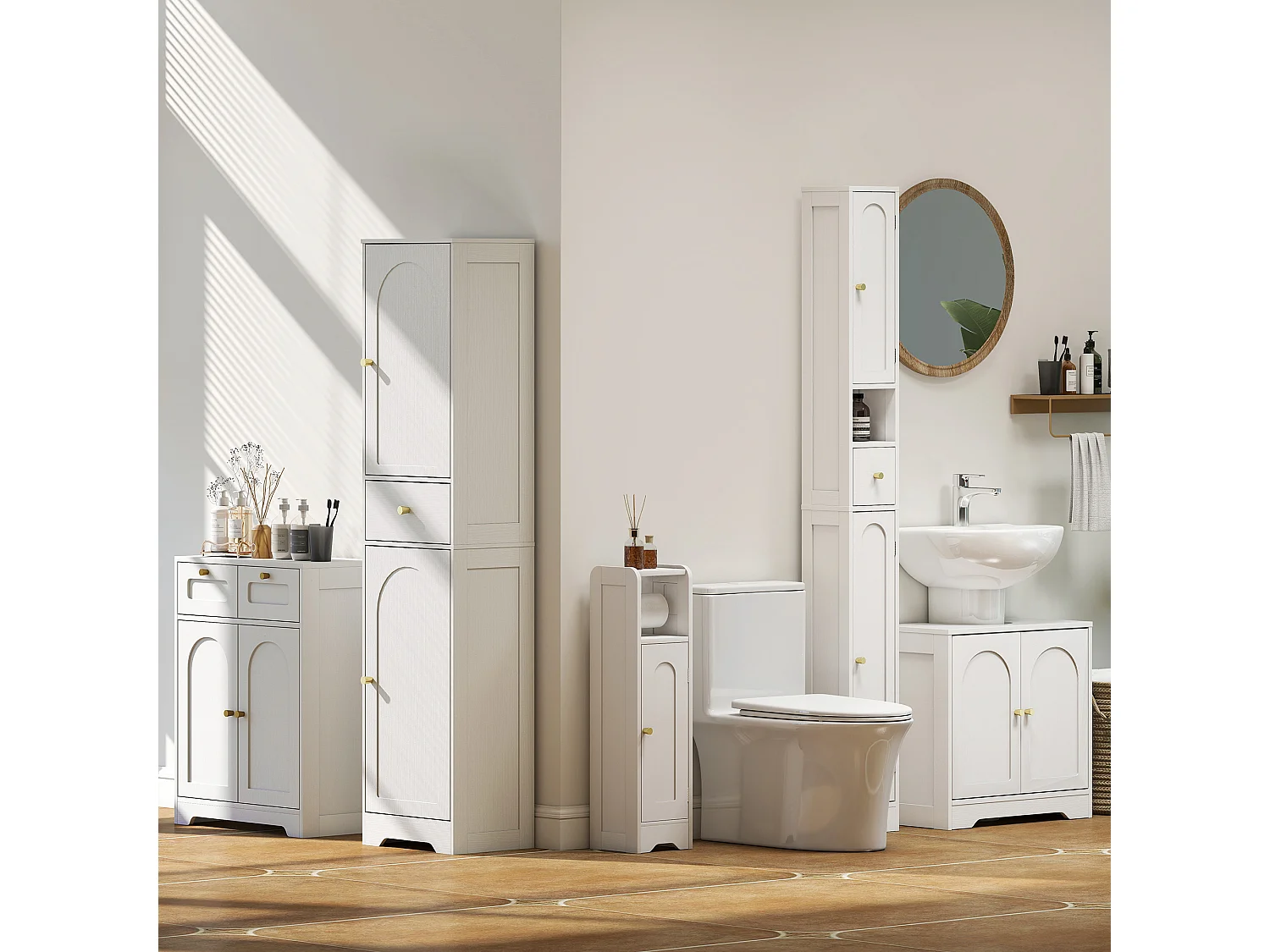 Mobile porta carta igienica in legno con armadietto regolabile bianco