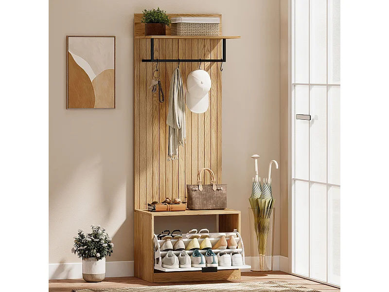 Mobile ingresso con panca in legno rovere e bianco