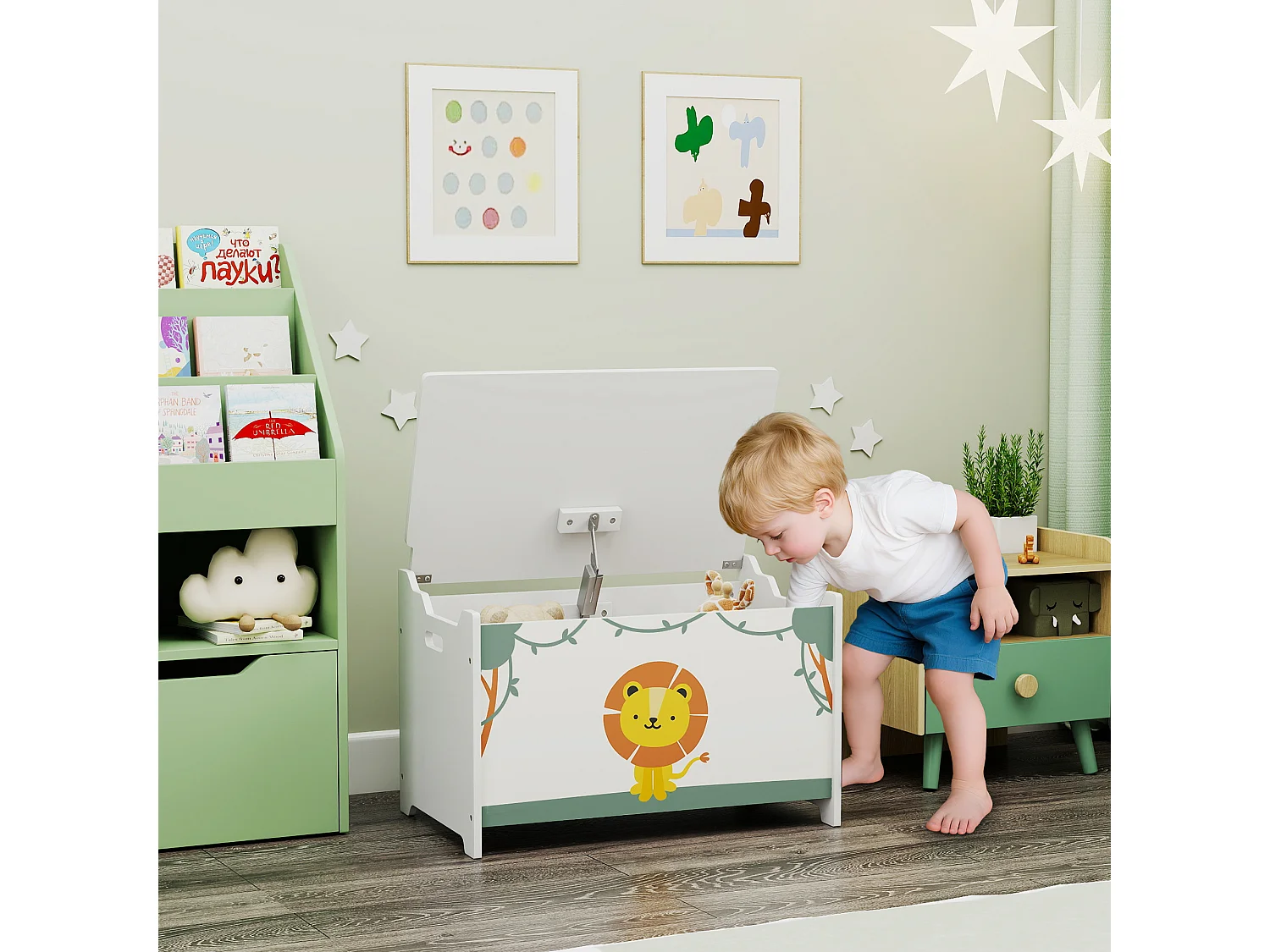 Baule portagiochi con coperchio per bambini verde