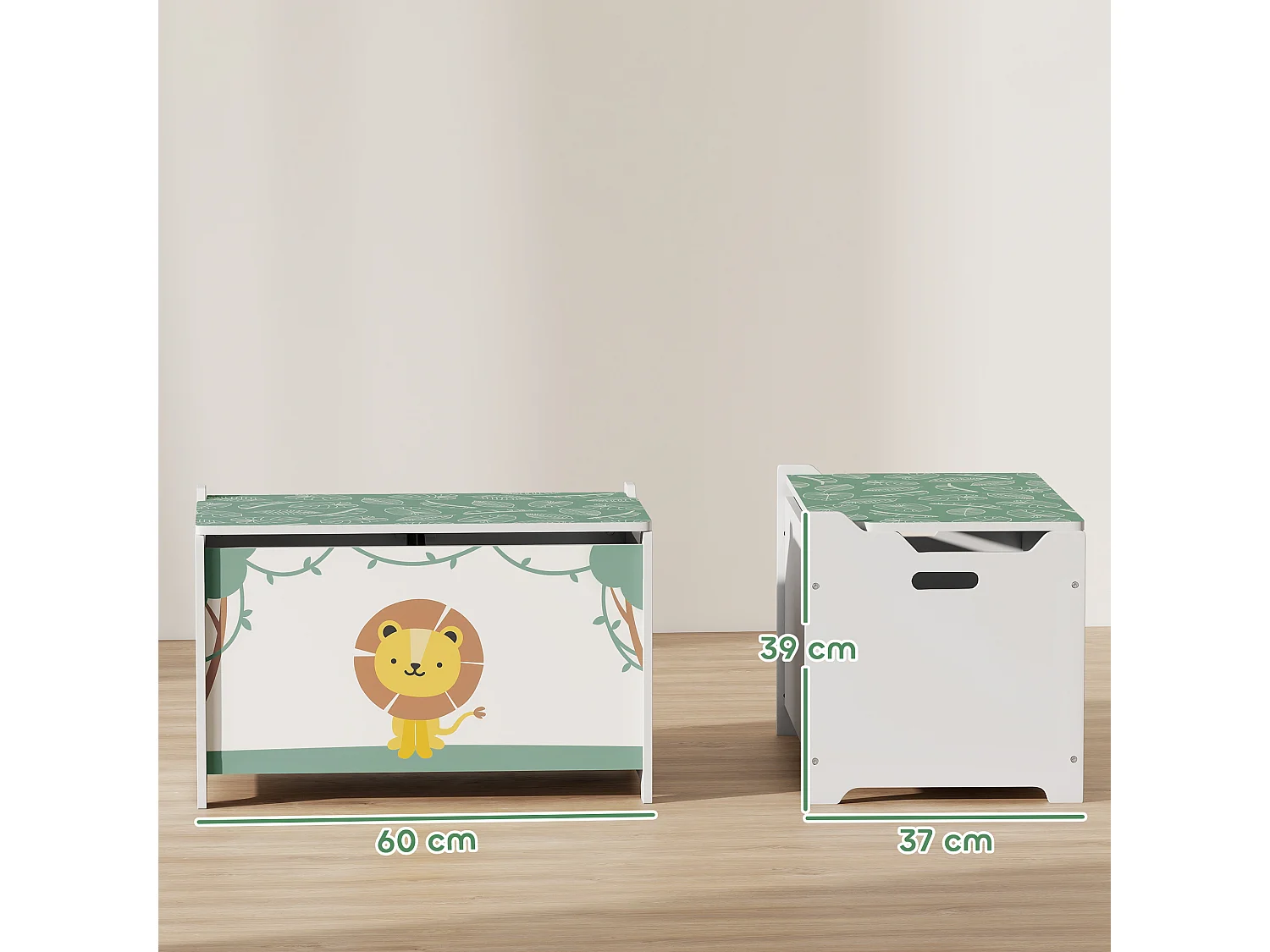 Baule portagiochi con coperchio per bambini verde