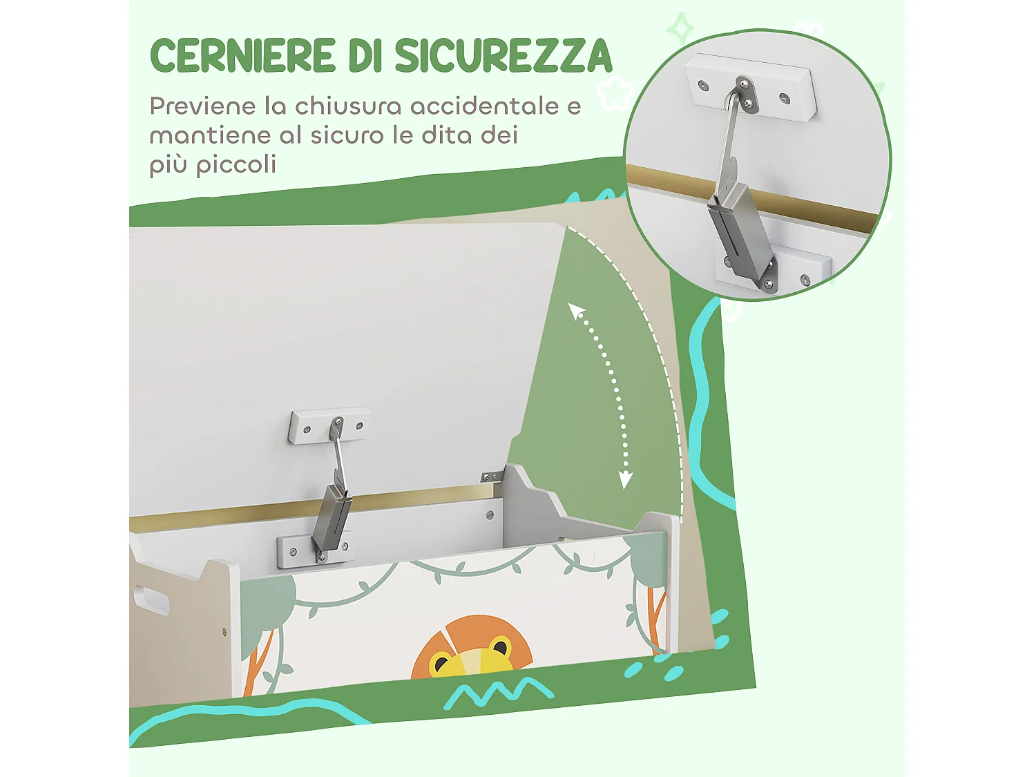 Baule portagiochi con coperchio per bambini verde