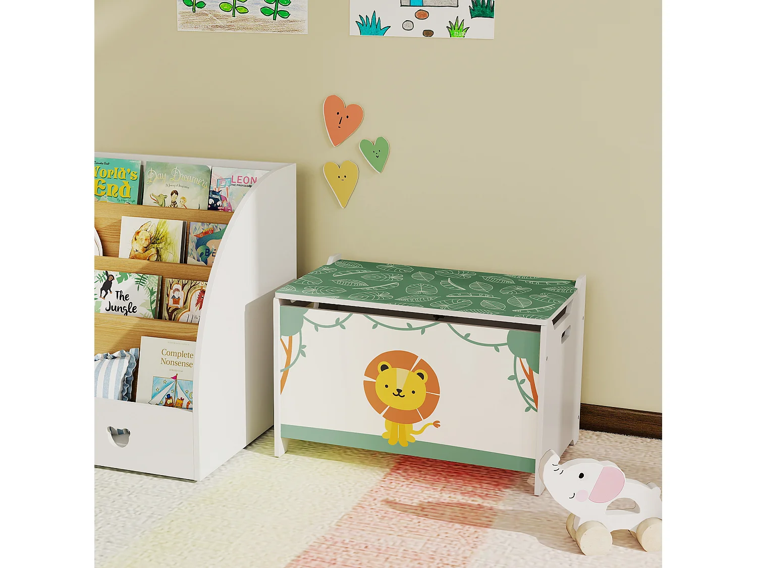 Baule portagiochi con coperchio per bambini verde