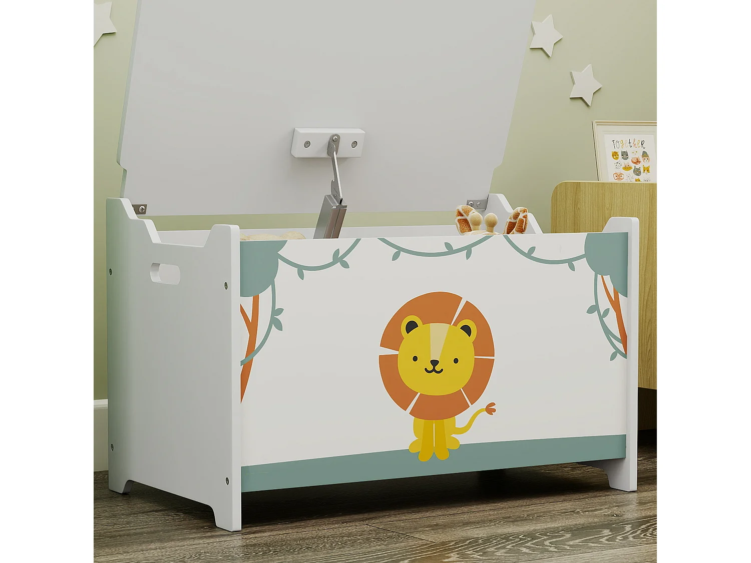 Baule portagiochi con coperchio per bambini verde