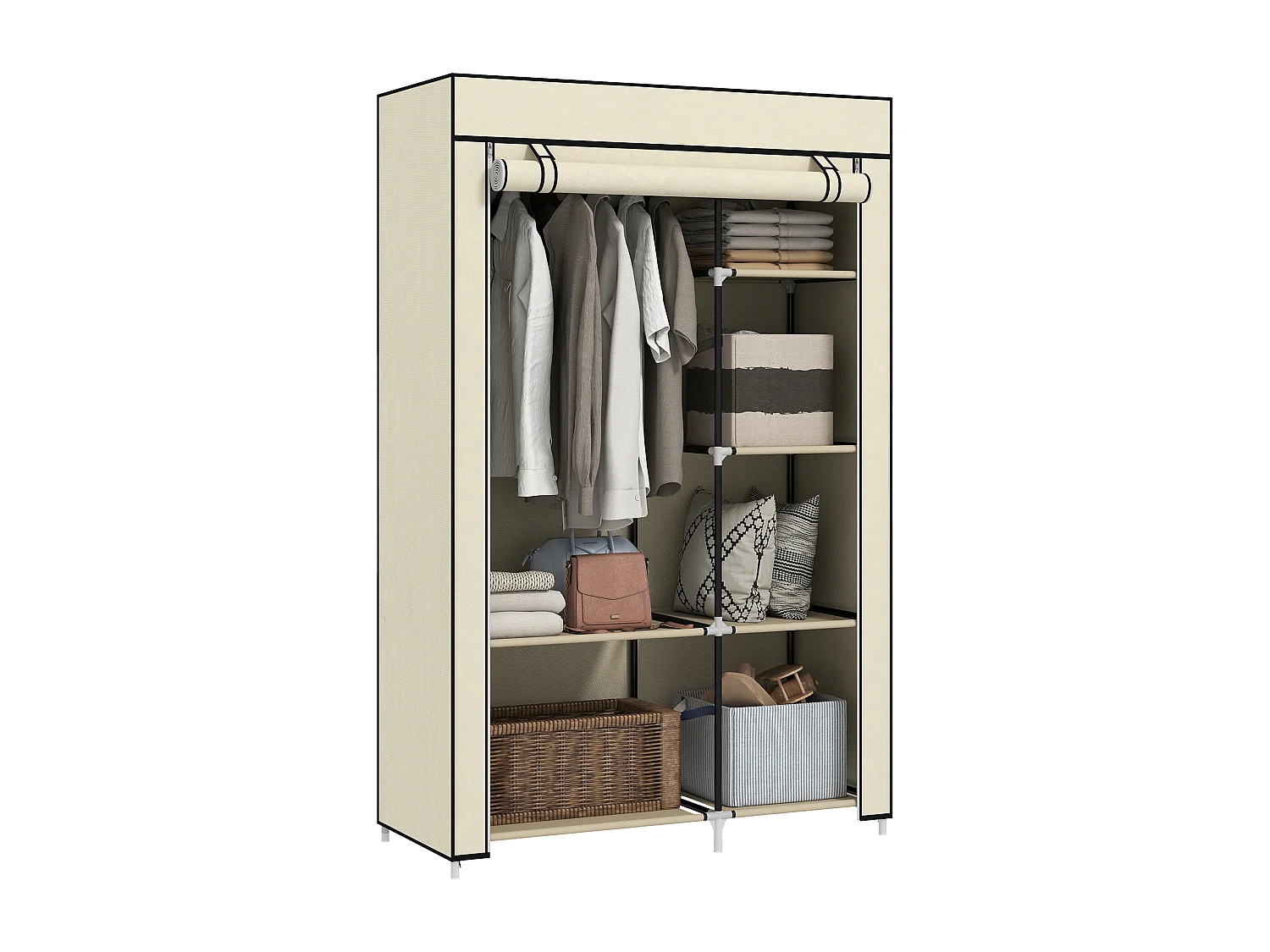 Armadio portatile salvaspazio in tessuto non tessuto e acciaio crema