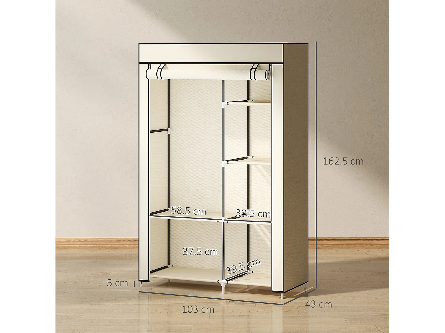 Armadio portatile salvaspazio in tessuto non tessuto e acciaio crema