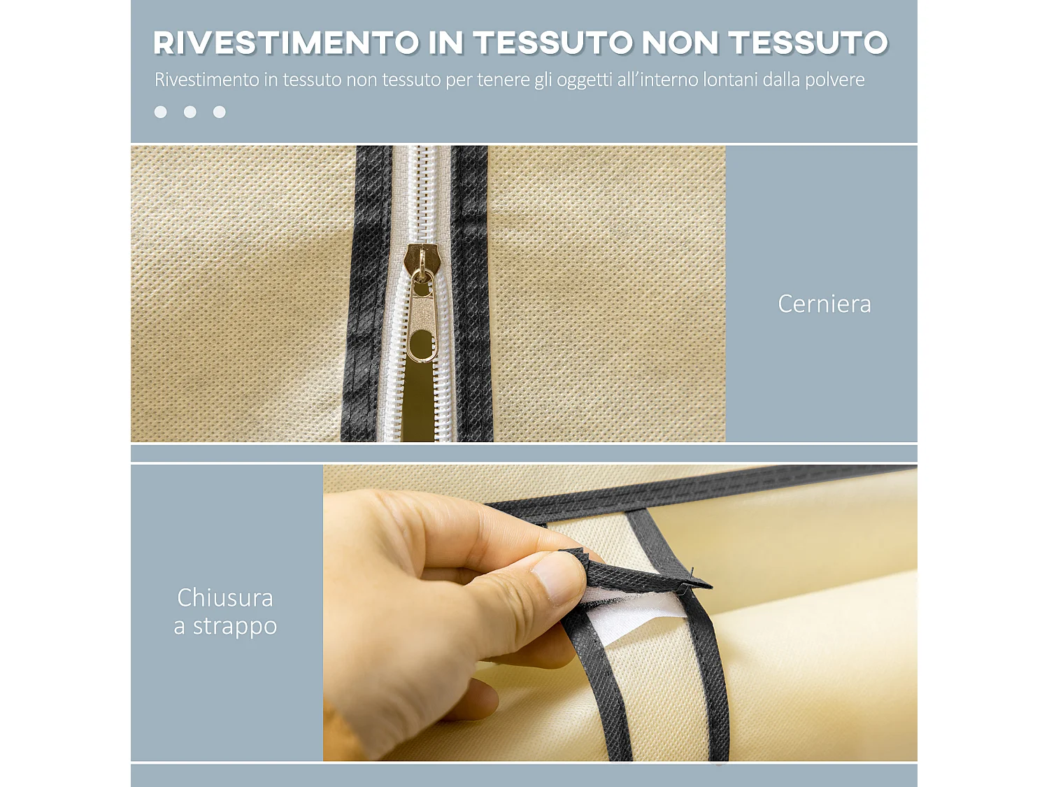 Armadio portatile salvaspazio in tessuto non tessuto e acciaio crema