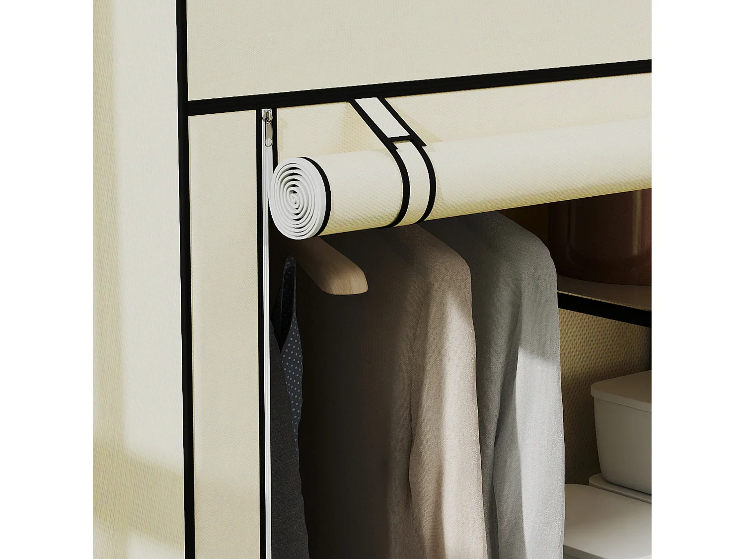 Armadio portatile salvaspazio in tessuto non tessuto e acciaio crema