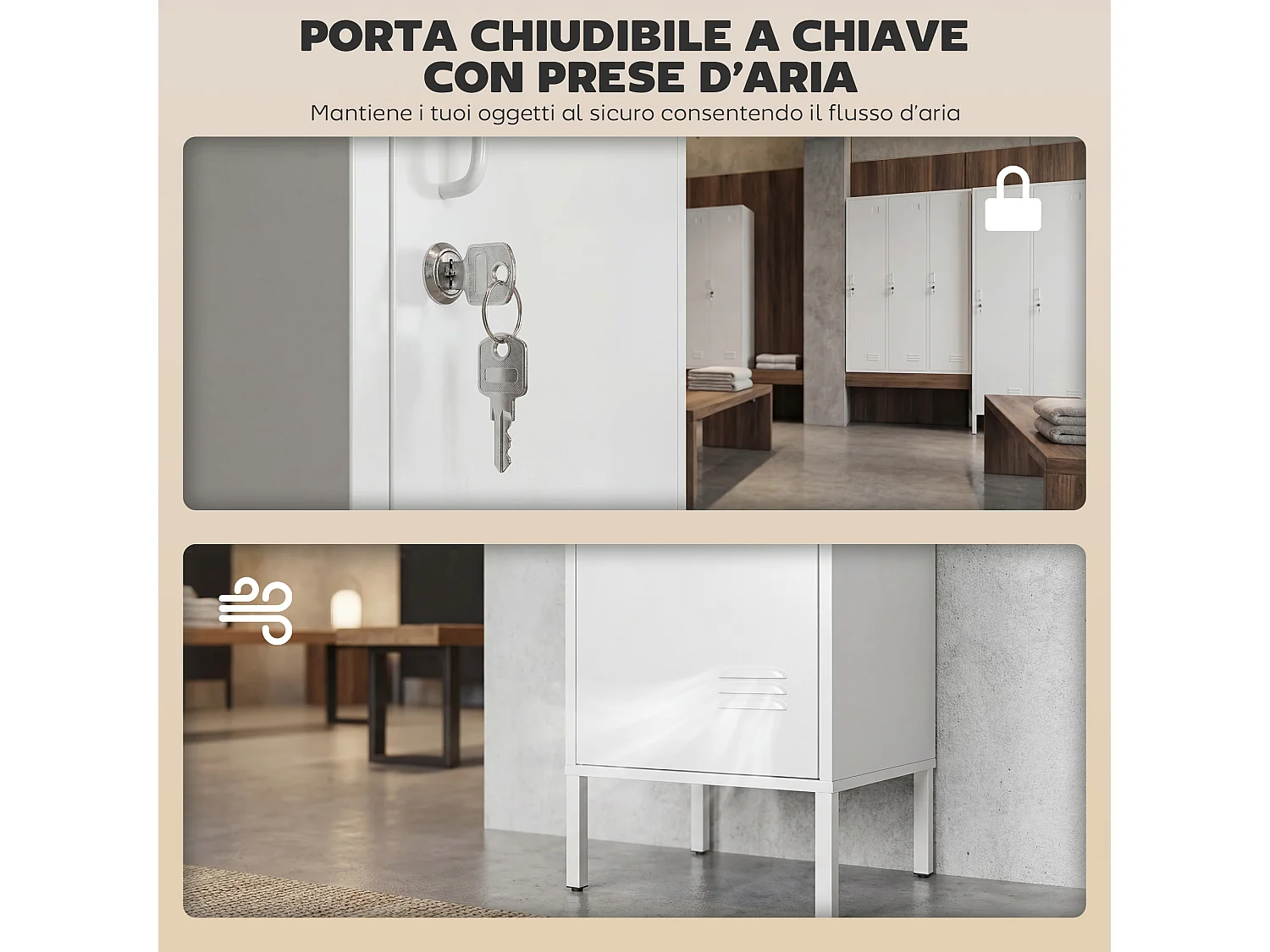 Armadietto metallico con portanome e asta appendiabiti bianco