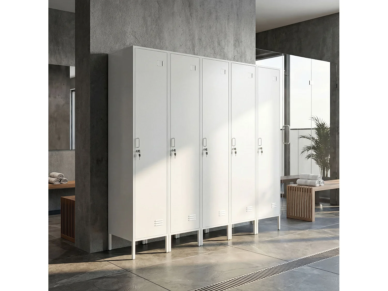Armadietto metallico con portanome e asta appendiabiti bianco