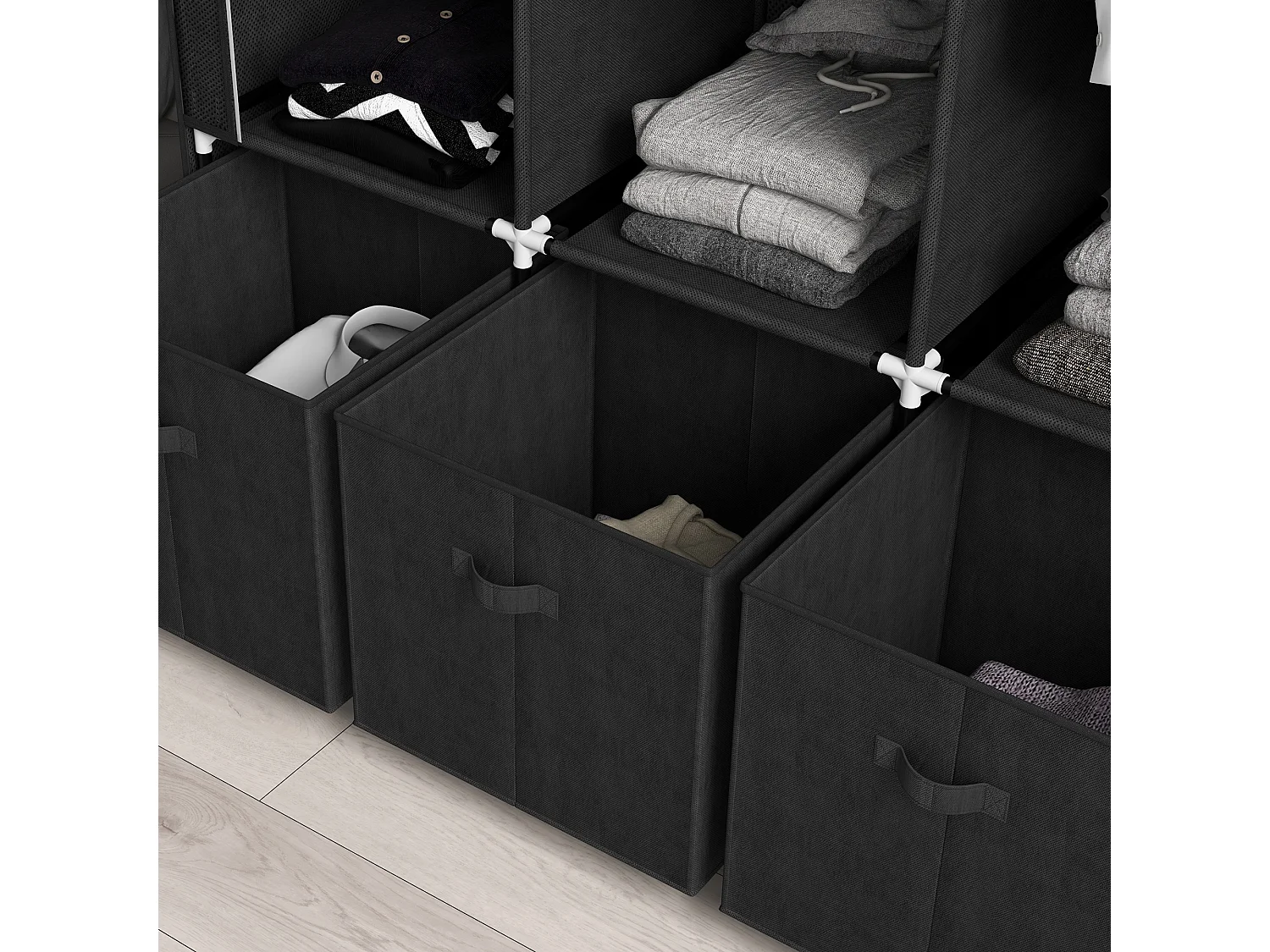 Armadio in tessuto pieghevole salvaspazio in tessuto nero