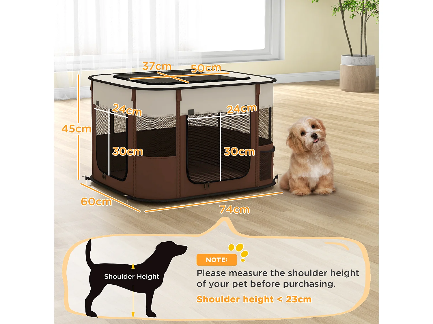 Recinto per cani e gatti con 6 finestre 3 porte 74x60x45 cm marrone