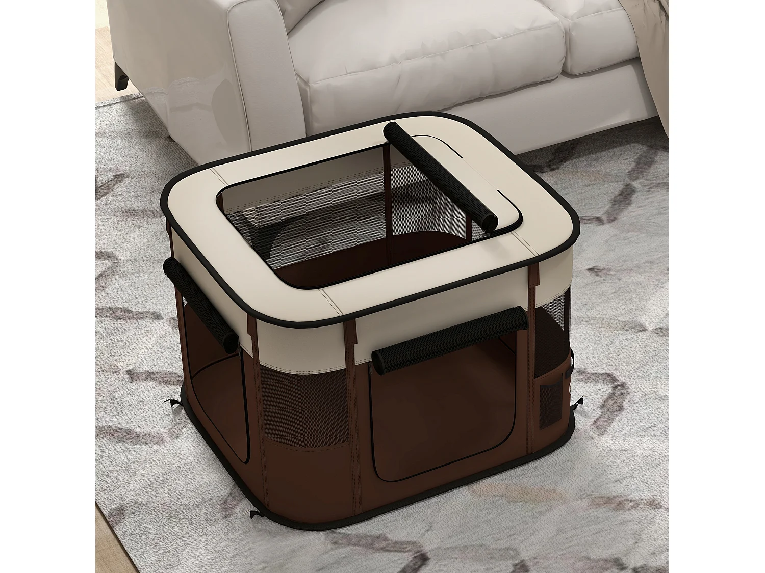 Recinto per cani e gatti con 6 finestre 3 porte 74x60x45 cm marrone