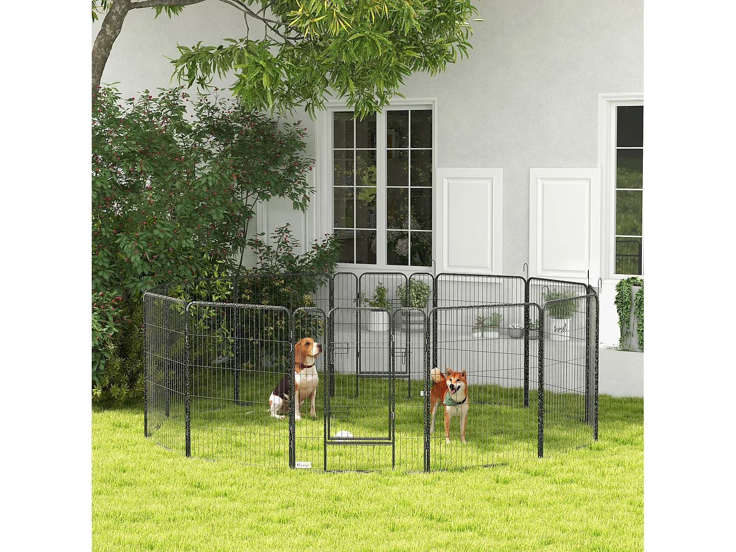 Recinto per cani 12 pannelli modulabili e 2 ingressi 80x100 cm grigio