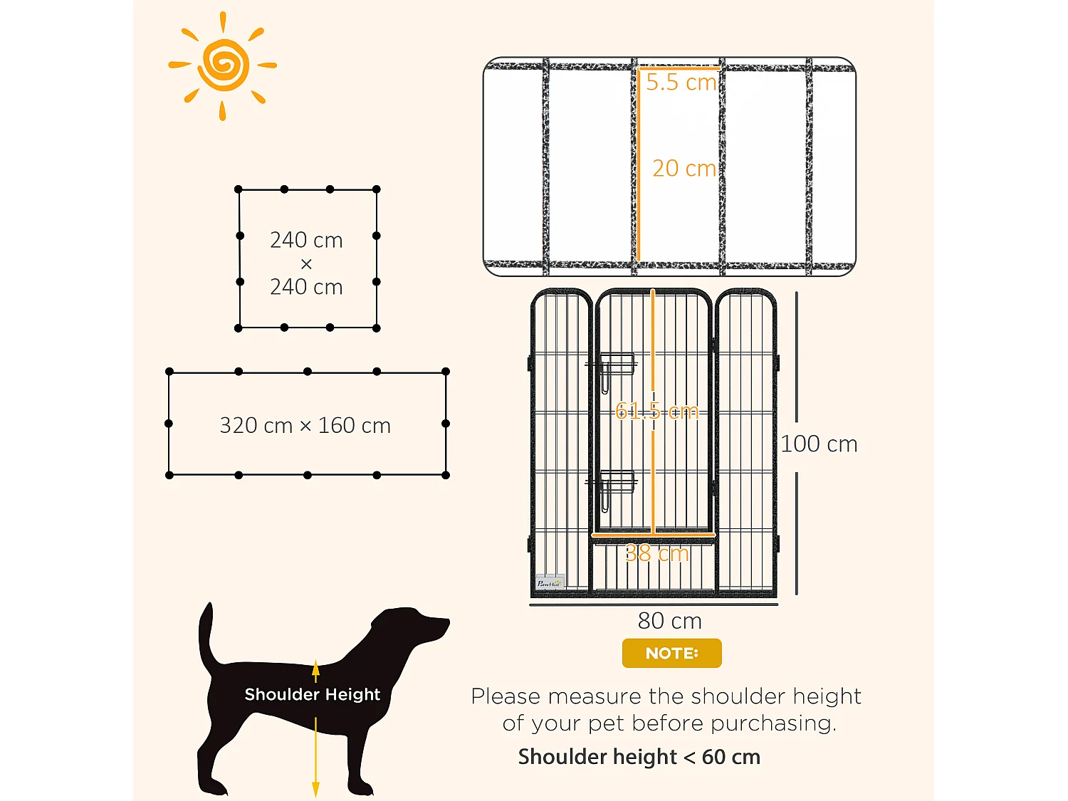 Recinto per cani 12 pannelli modulabili e 2 ingressi 80x100 cm grigio
