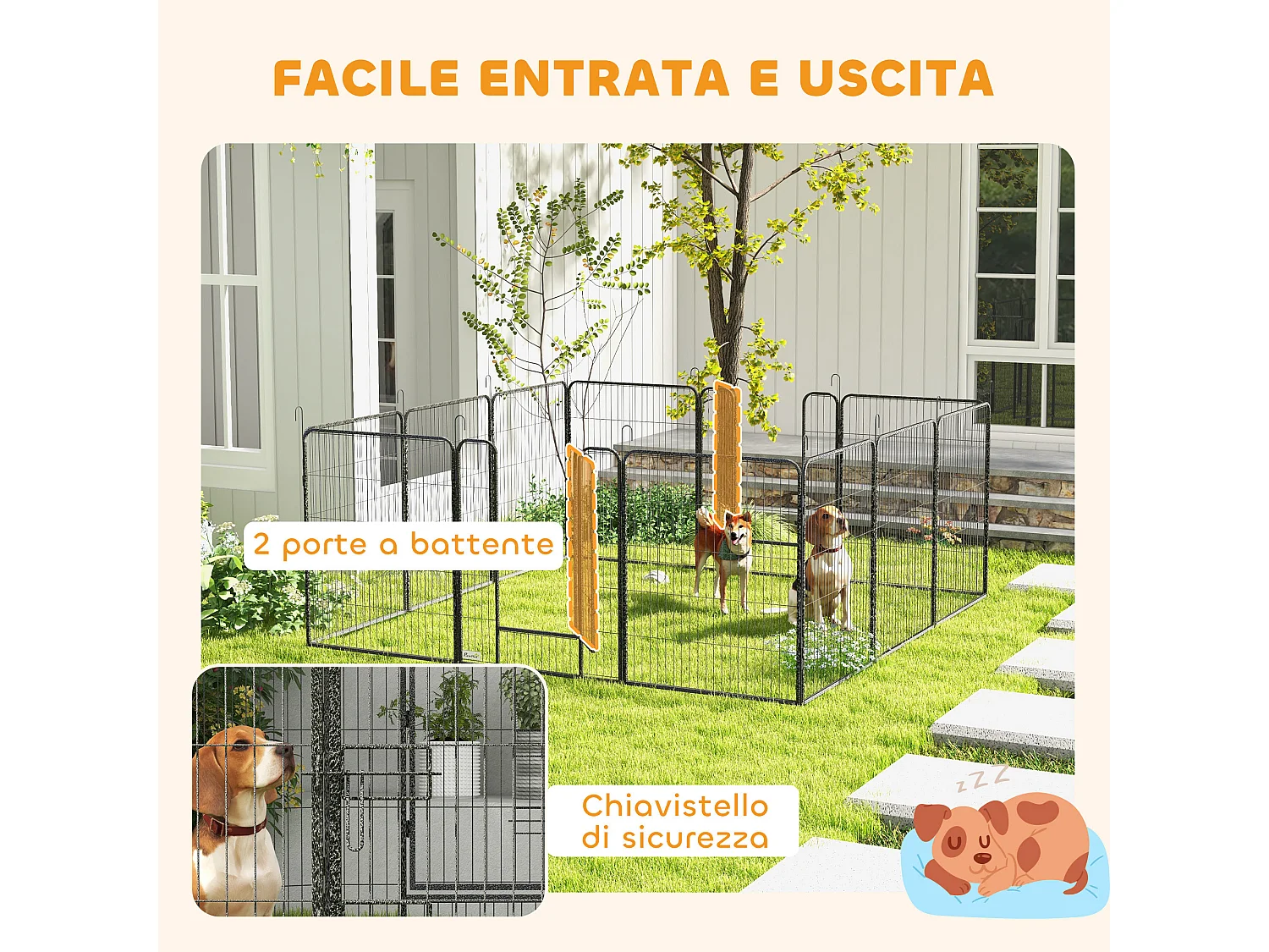 Recinto per cani 12 pannelli modulabili e 2 ingressi 80x100 cm grigio