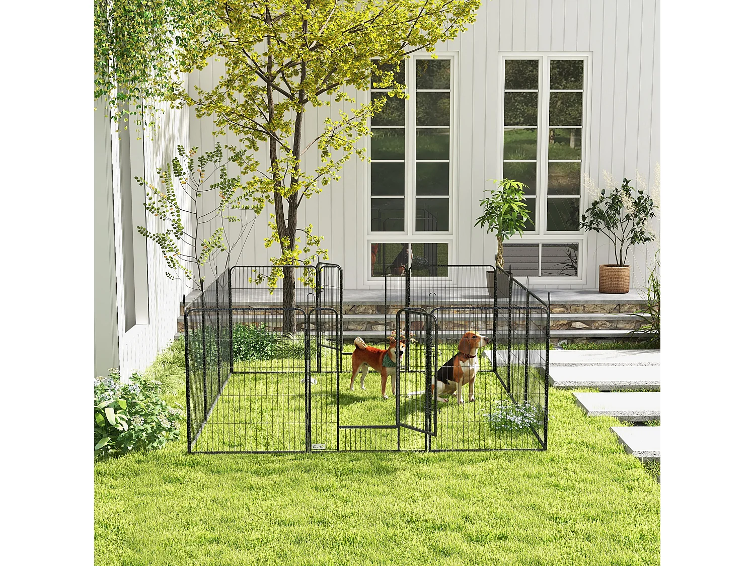 Recinto per cani 12 pannelli modulabili e 2 ingressi 80x100 cm grigio