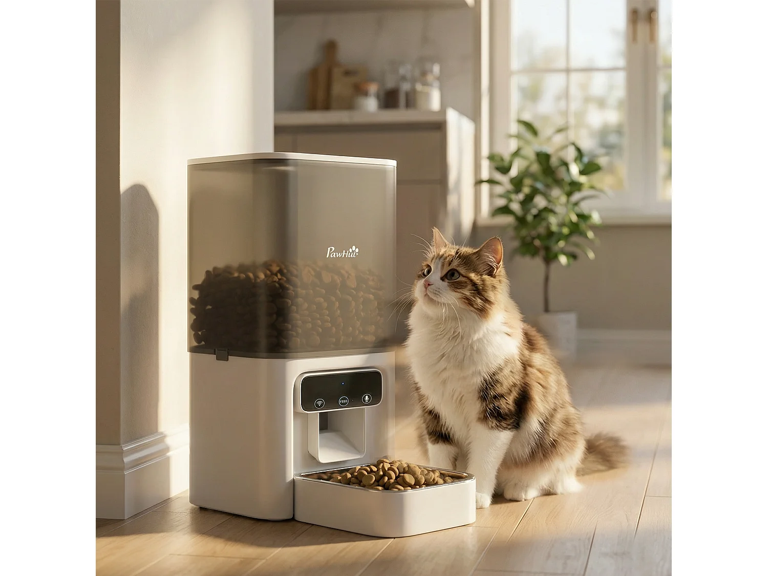 Distributore automatico di cibo per gatti 4.5l con app e timer bianco