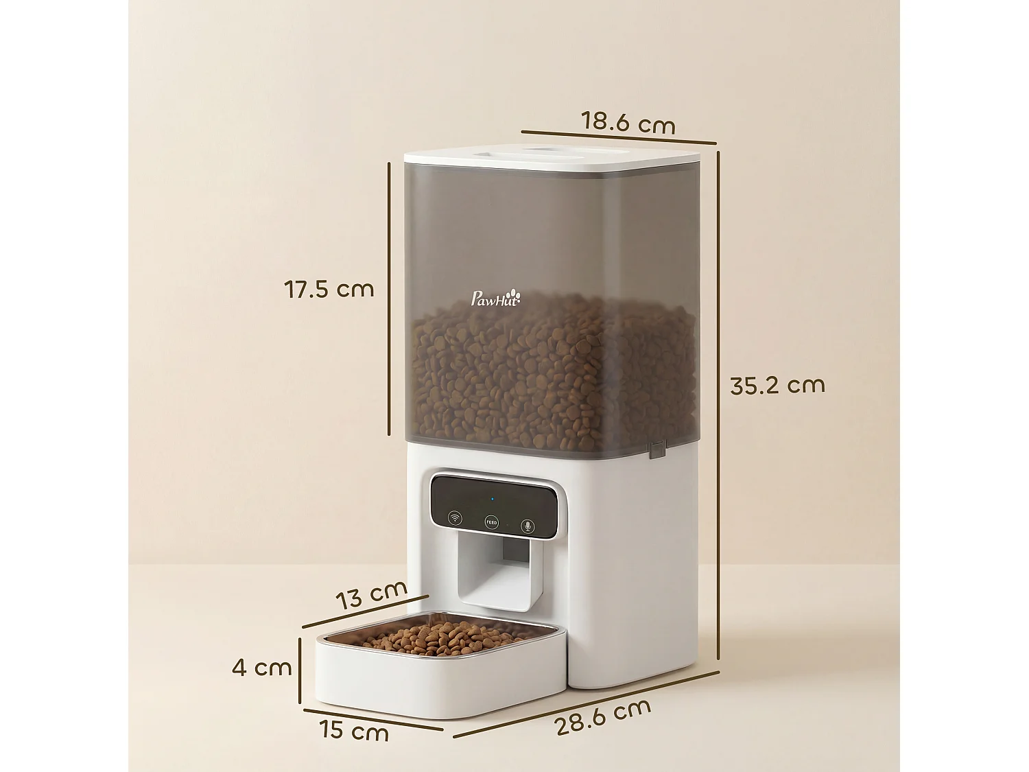 Distributore automatico di cibo per gatti 4.5l con app e timer bianco