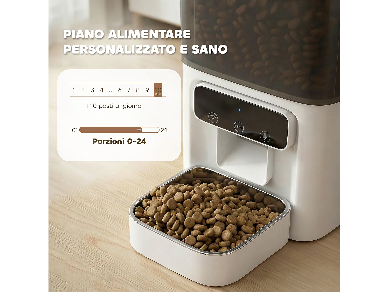 Distributore automatico di cibo per gatti 4.5l con app e timer bianco