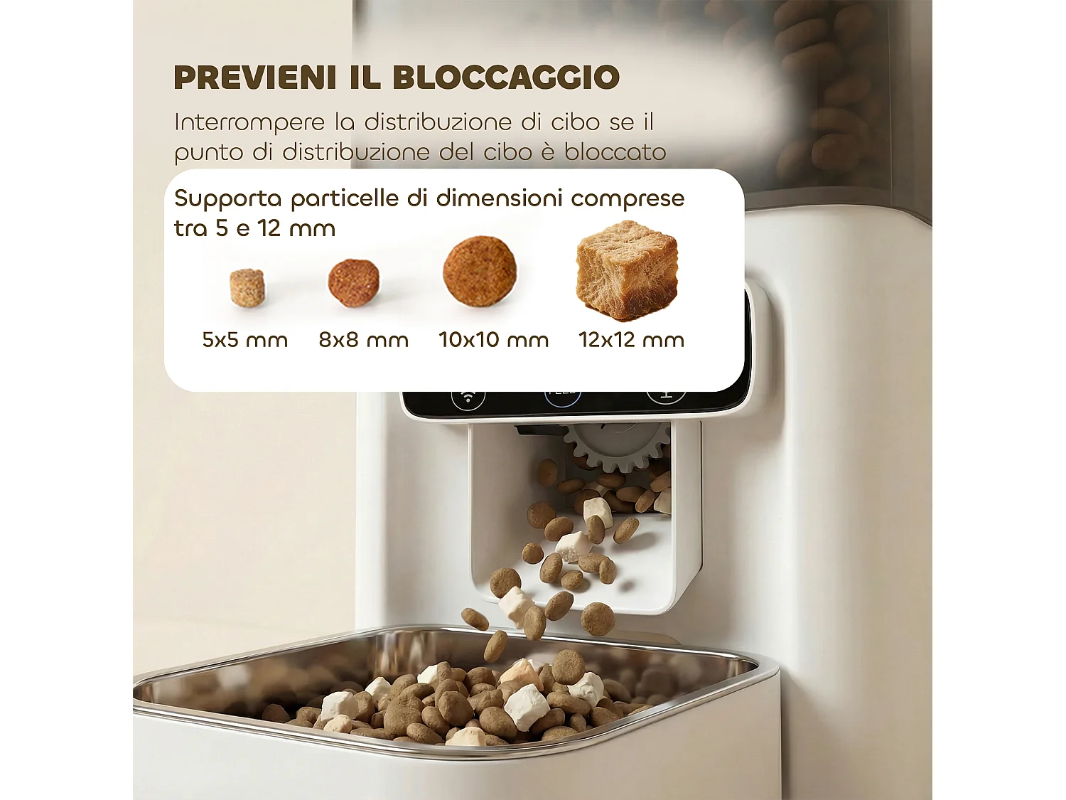 Distributore automatico di cibo per gatti 4.5l con app e timer bianco