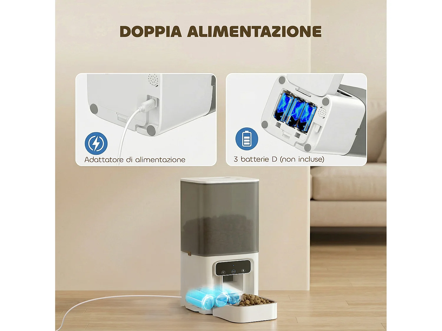 Distributore automatico di cibo per gatti 4.5l con app e timer bianco