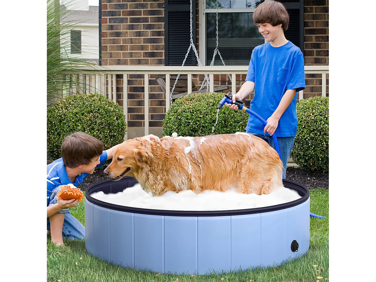 Piscina per cani in plastica con bordo stabile blu ø120 x 30 cm