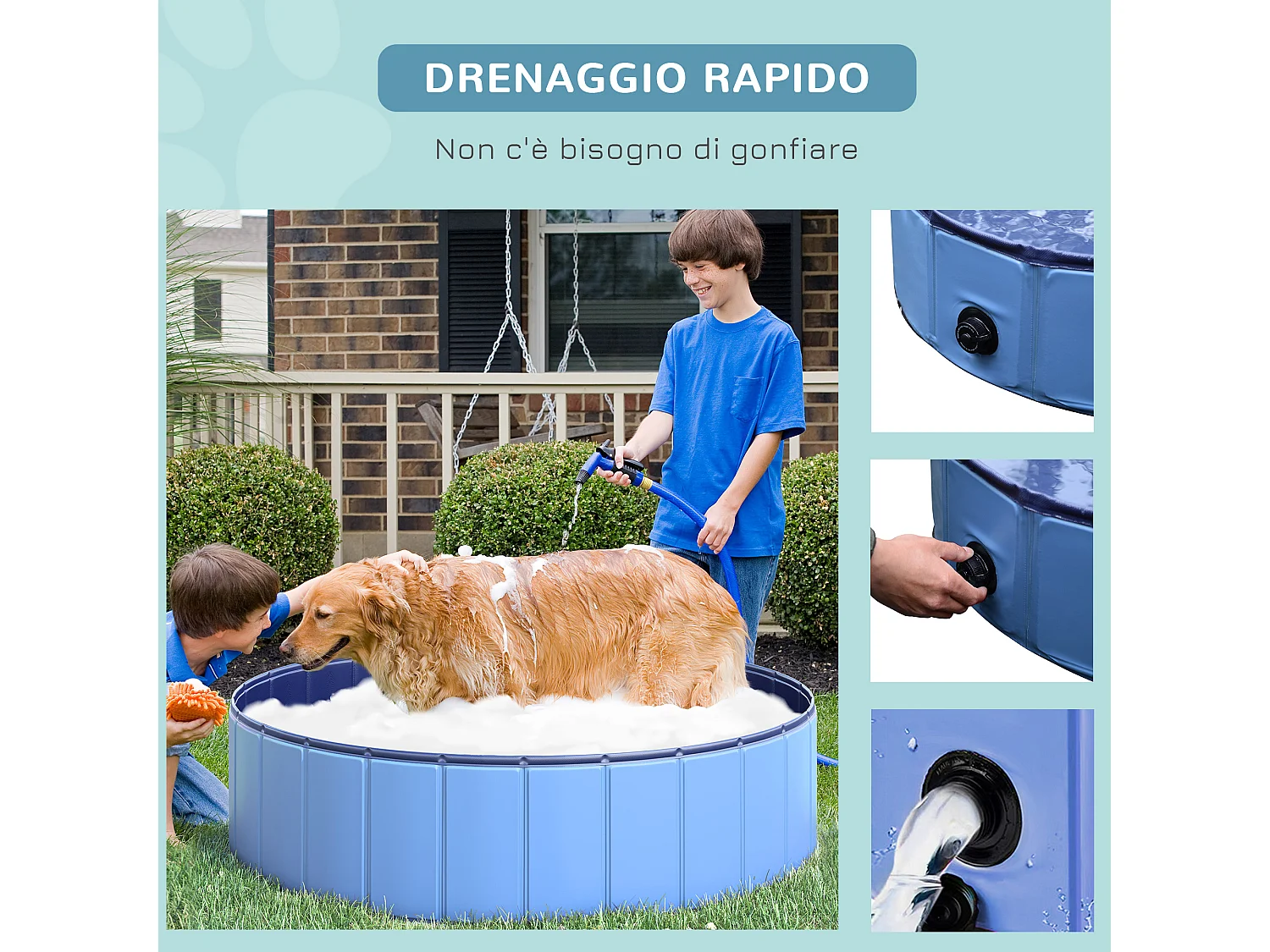 Piscina per cani in plastica con bordo stabile blu ø120 x 30 cm