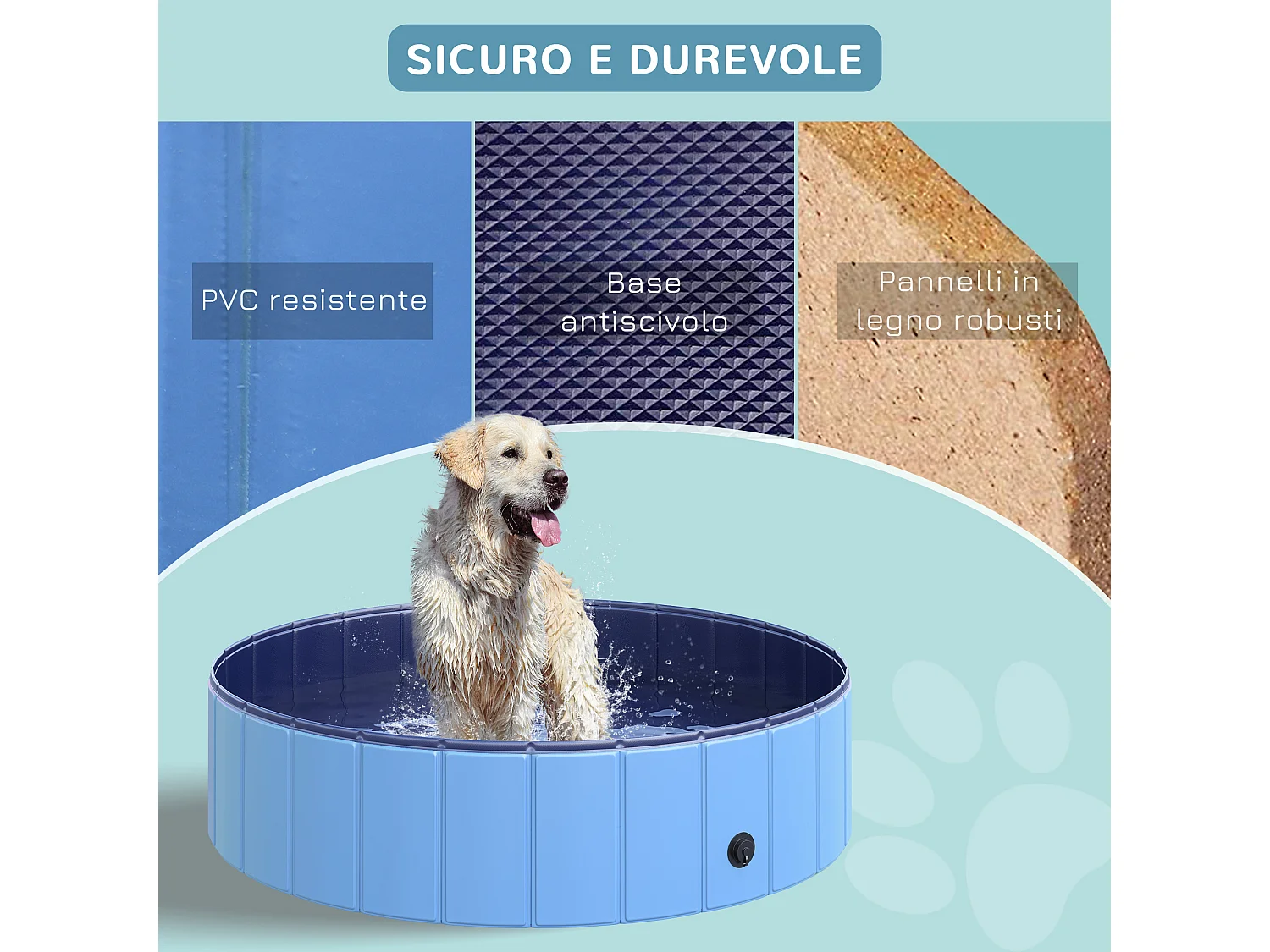 Piscina per cani in plastica con bordo stabile blu ø120 x 30 cm