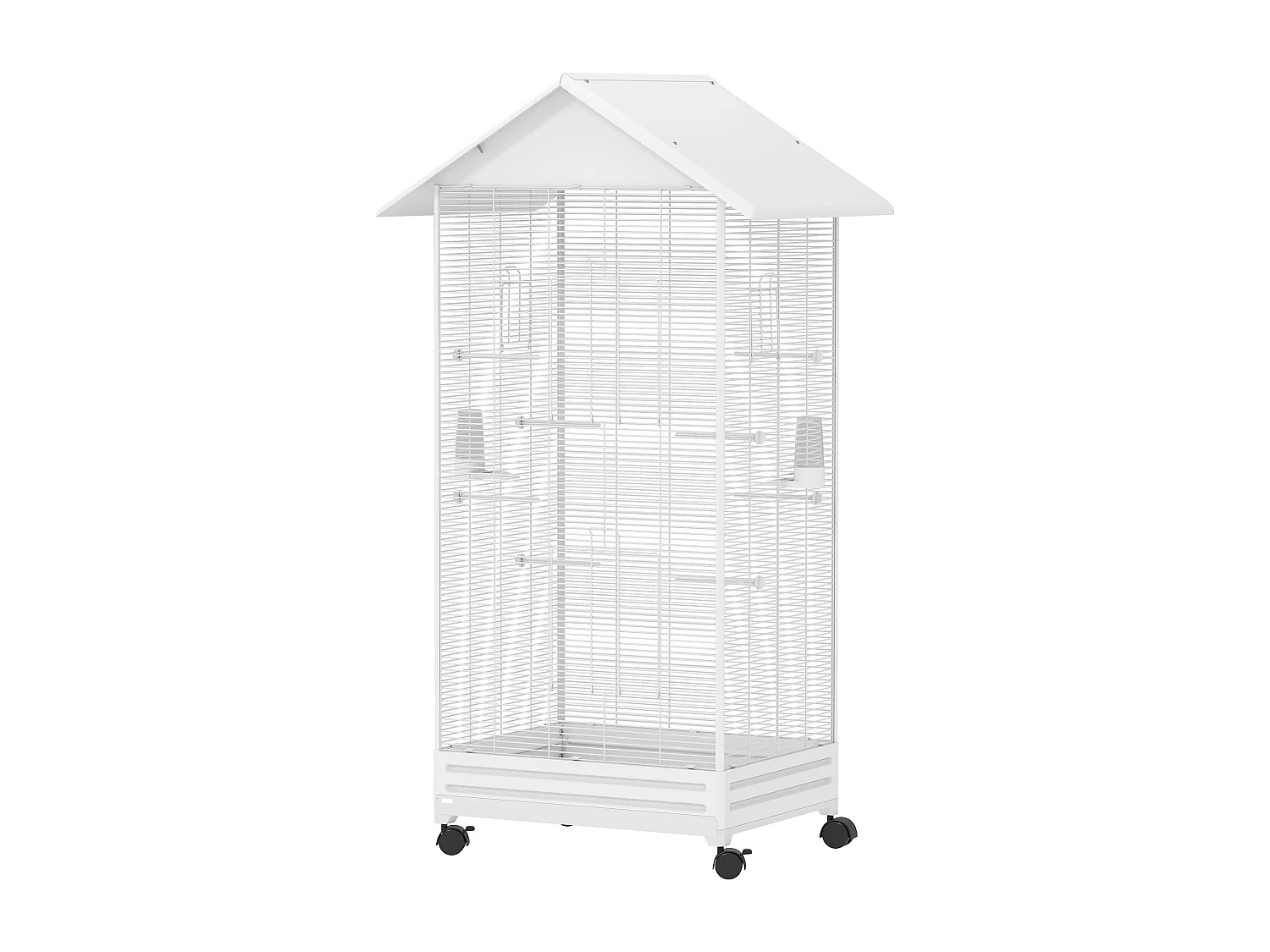 Gabbia per uccelli con ruote e vassoio in acciaio bianco