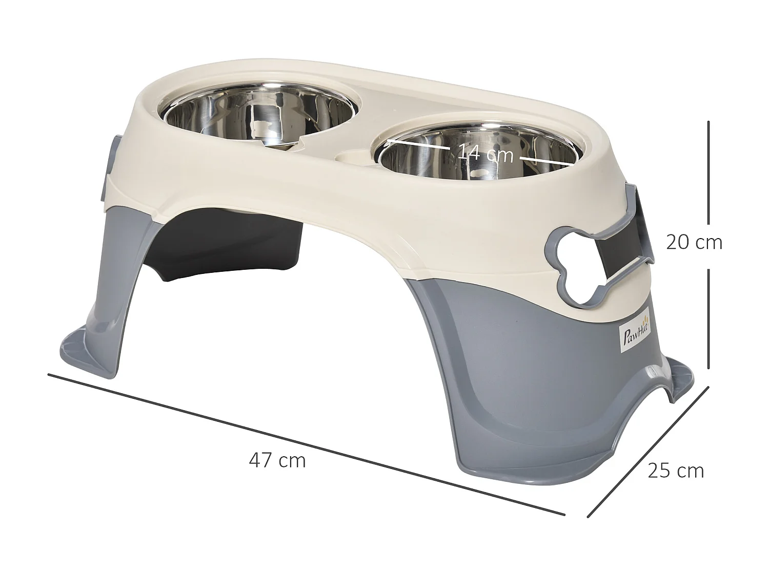 Doppia ciotola per cani rialzata acciaio e pp 47x25x20cm