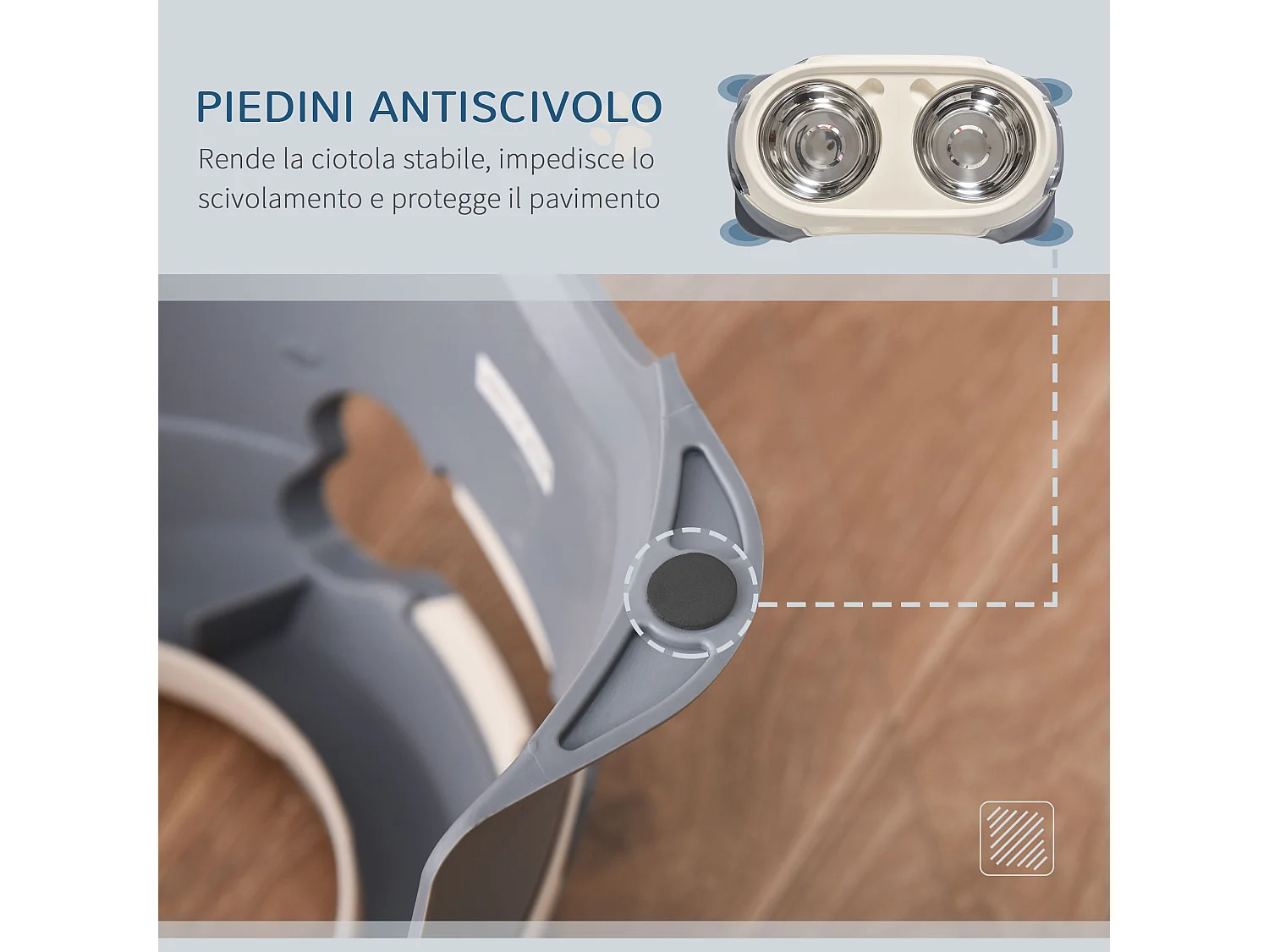 Doppia ciotola per cani rialzata acciaio e pp 47x25x20cm