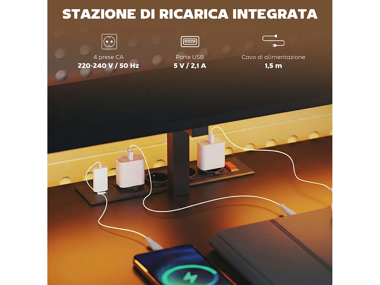 Scrivania gaming angolare con luci led rgb e supporto monitor nero