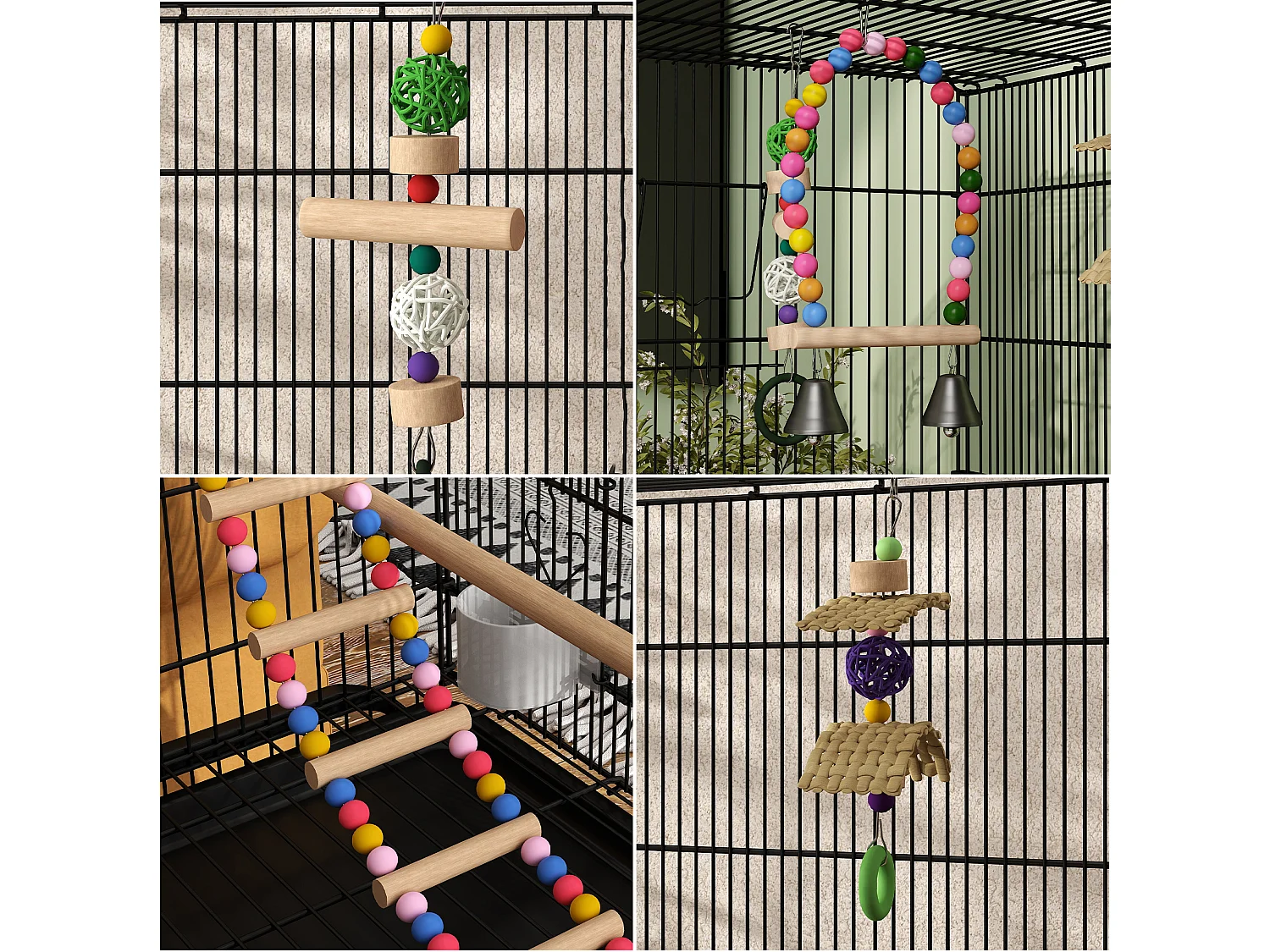 Gabbia per uccelli con area gioco ruote e vassoio acciaio nero