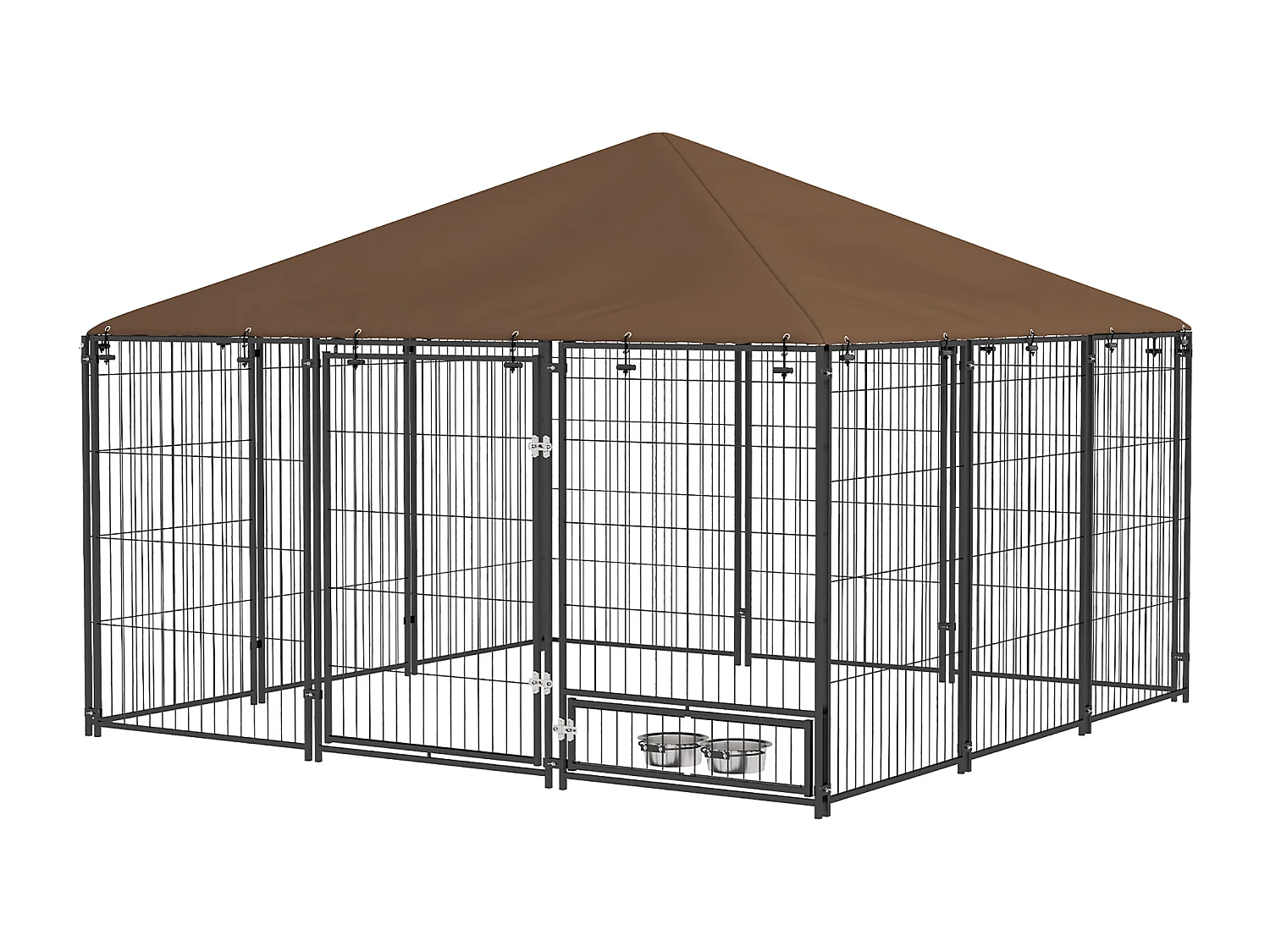 Recinto per cani in metallo 211x141x151 cm nero e marrone