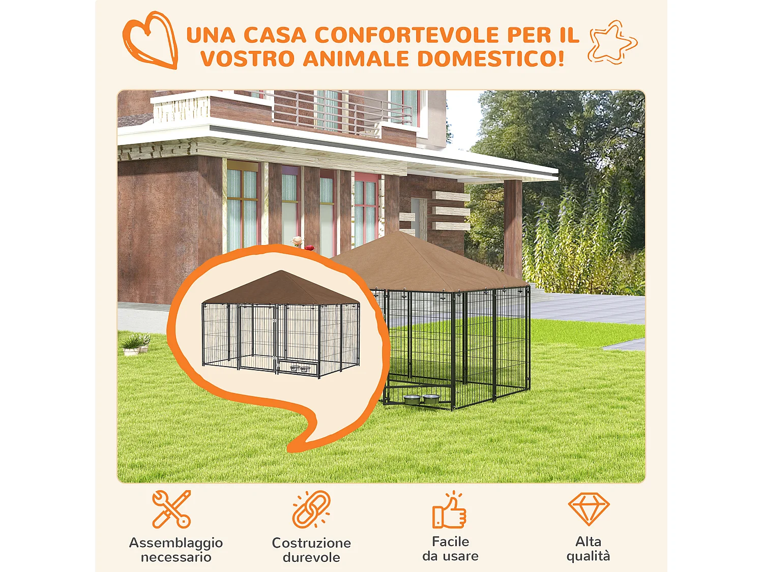 Recinto per cani in metallo 211x141x151 cm nero e marrone